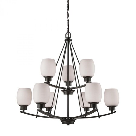 Thomas Casual Mission 9-Light Chandelier in in Oil Rubbed Bronze with White L CN170921